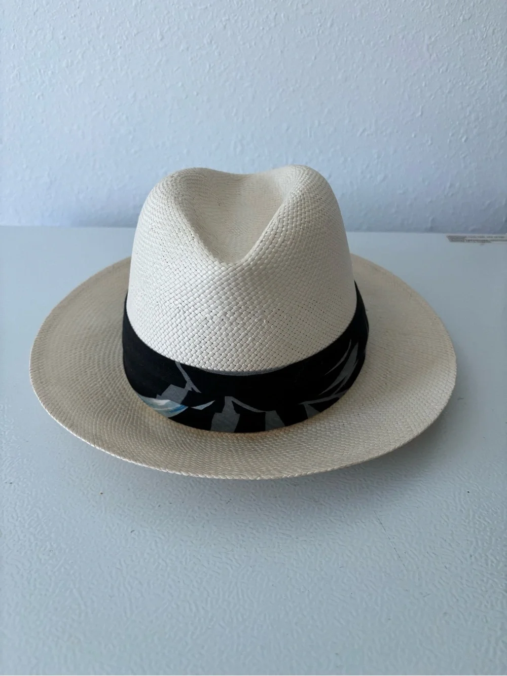 Cream Fedora Hat with Black Patterned Band - Men Grooming